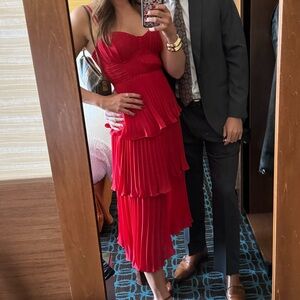 Cascading Crush Red Tiered Bustier Midi Dress